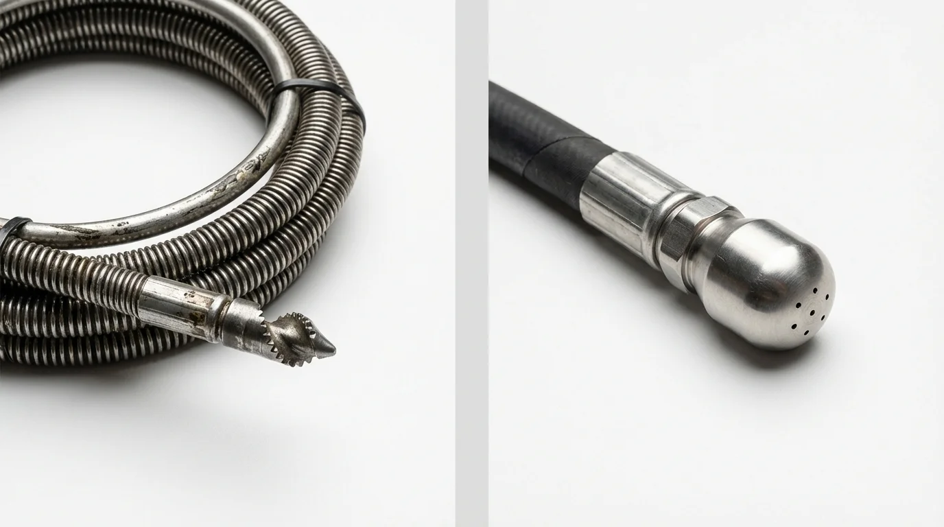 Drain snake cable and hydro jetting nozzle used for drain cleaning in Duck Hill, MS