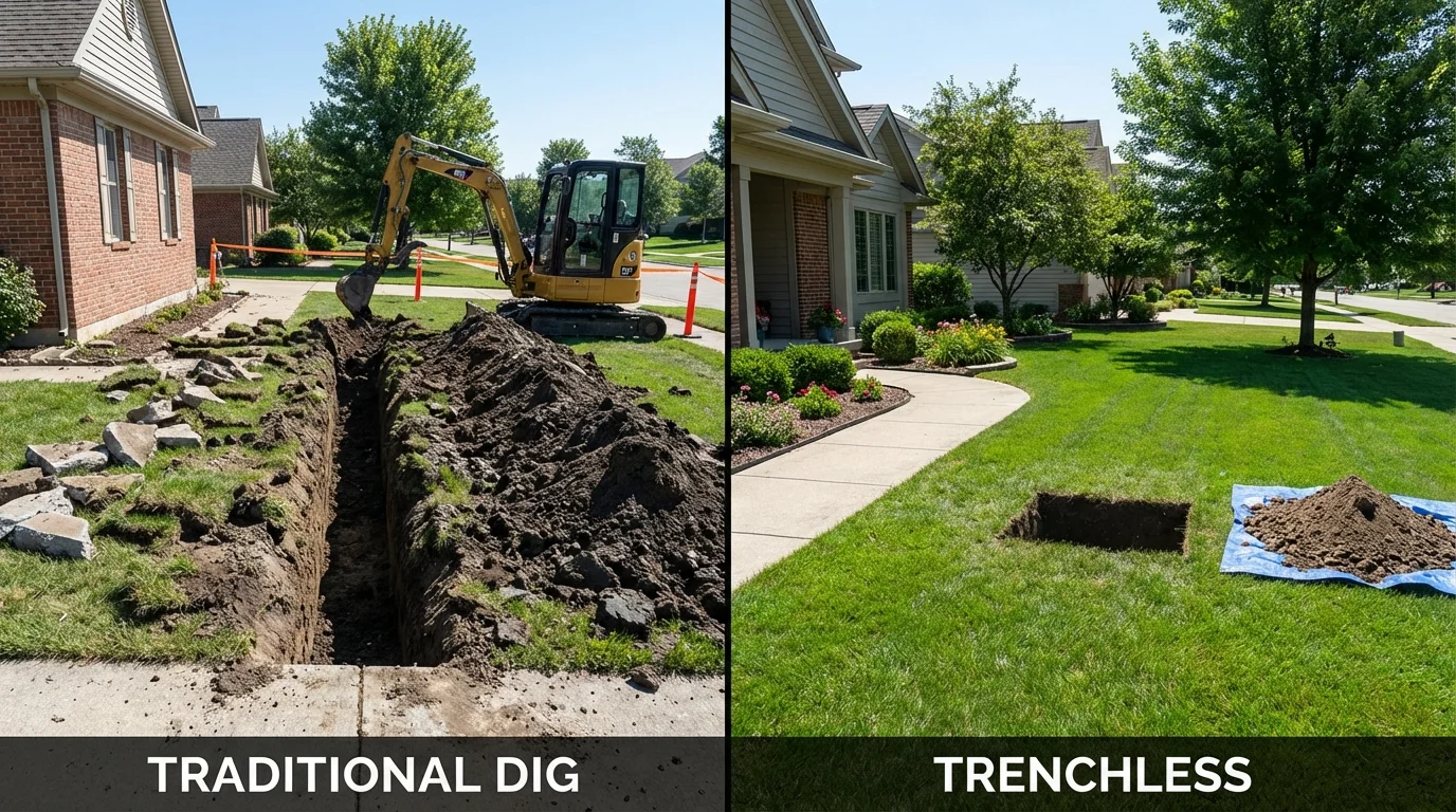 Trenchless sewer repair with minimal yard damage versus traditional excavation in Duck Hill, MS